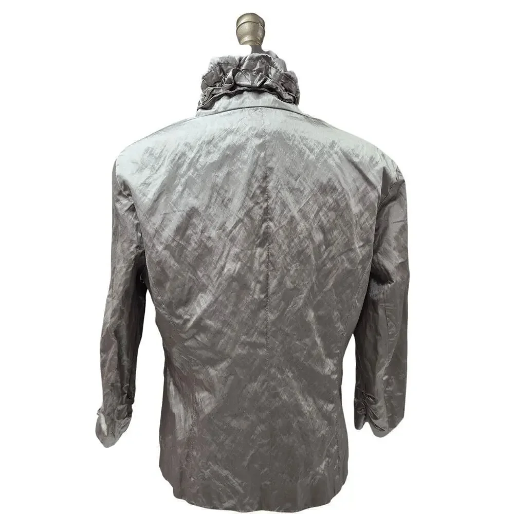 Chico's Cotton/Poly Blend Metallic Crushed Satin Pale Green Jacket Sz 1( S/M)